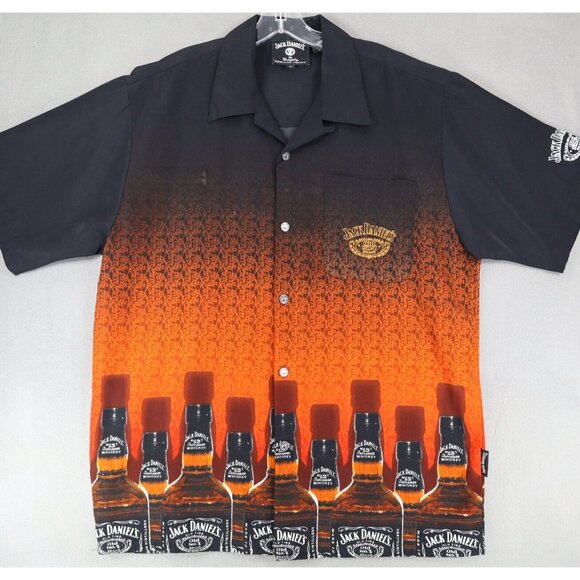 Dragonfly Shirt Mens L Jack Daniels Short Sleeve Button Up Black Poker Camp‎ Bar - Picture 1 of 7